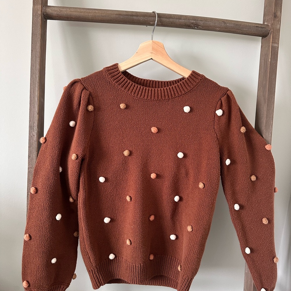 Blu Pepper Brown Sweater with Pom Accents